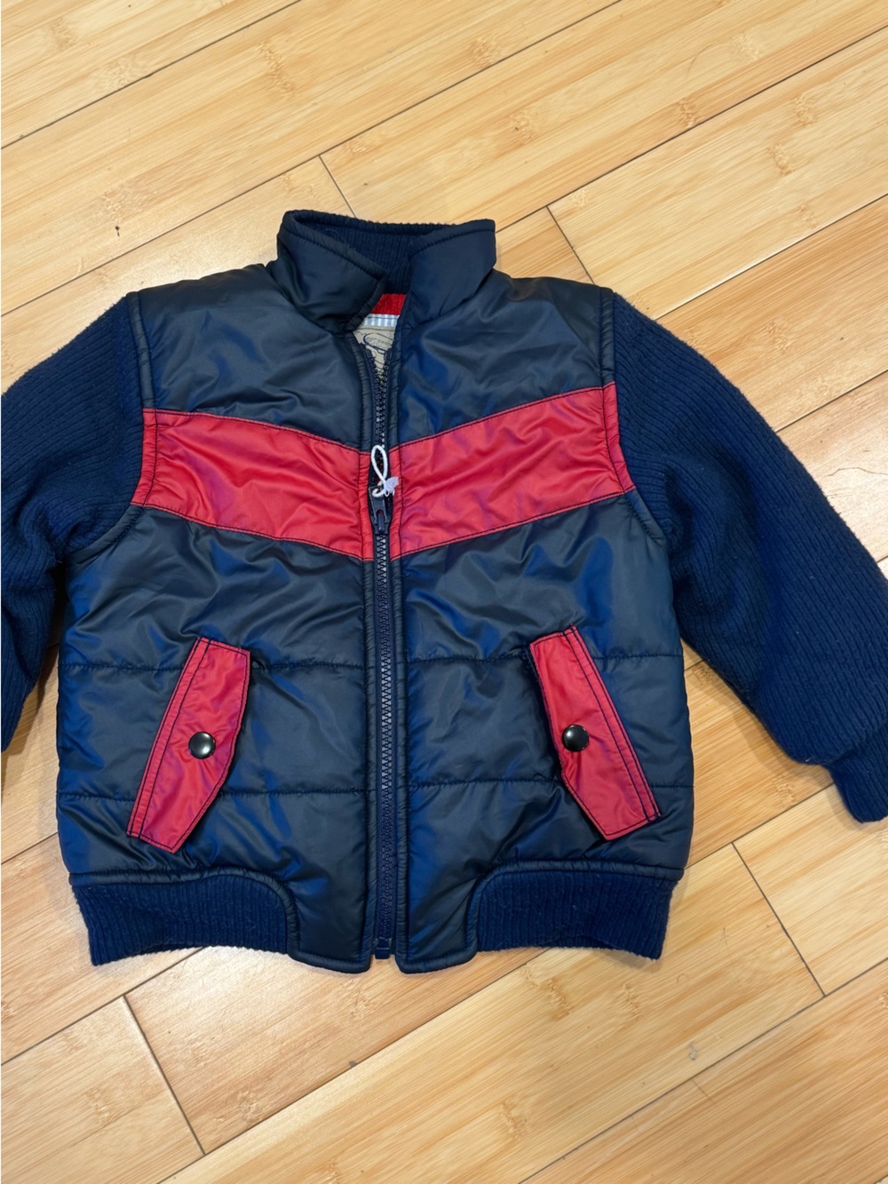 NEW! No Tag! Kapital K Navy/Red Puffy Kids Zipper Jacket Sweater Lined Sz L/5T